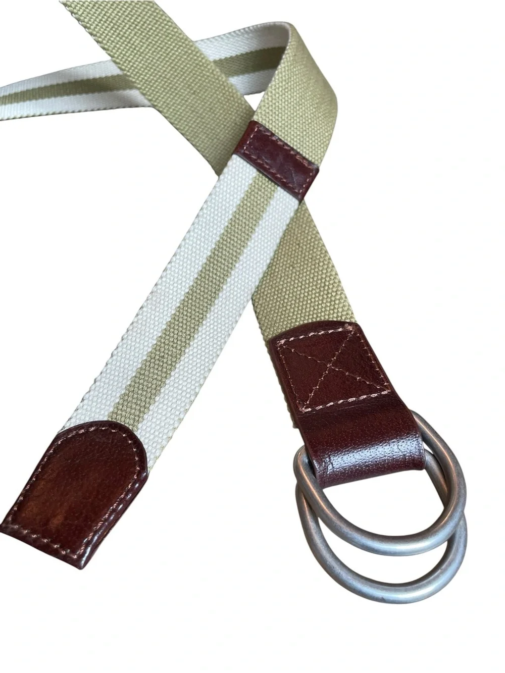 Leather Canvas D-Ring Belt Striped L XL (47